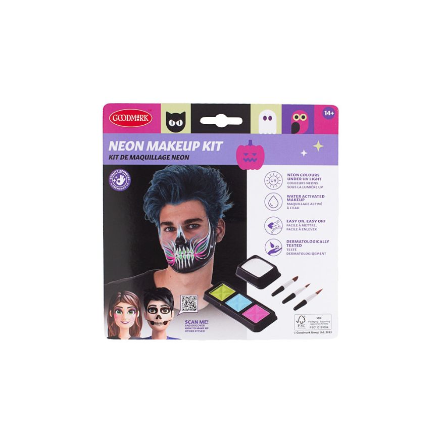 Kit maquillaje Halloween UV Verde azul y rosa