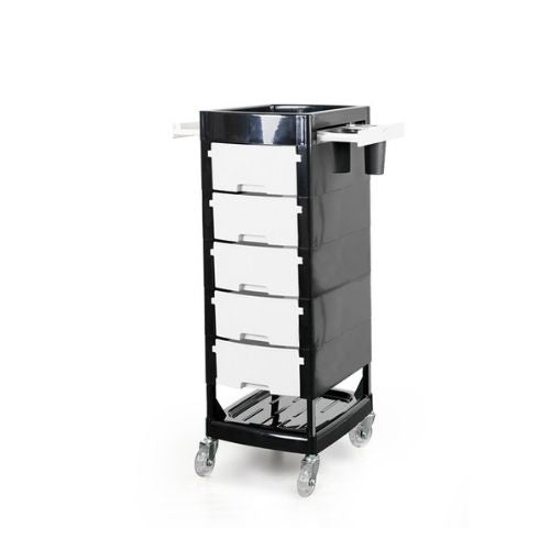 Carrito de peluqueria 5 cajones negro blanco
