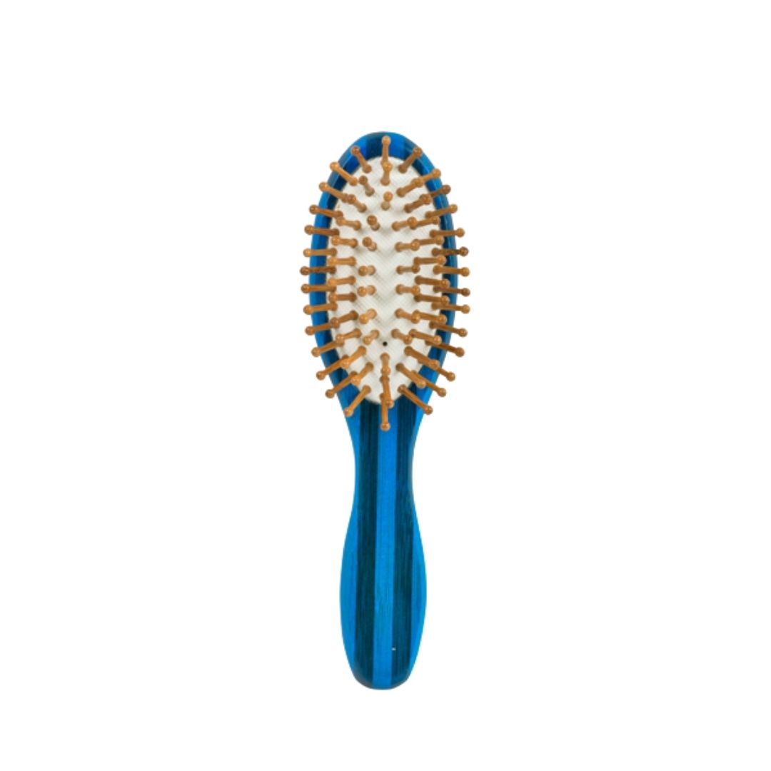 Cepillo Ovalado mango madera color azul y púa con bola